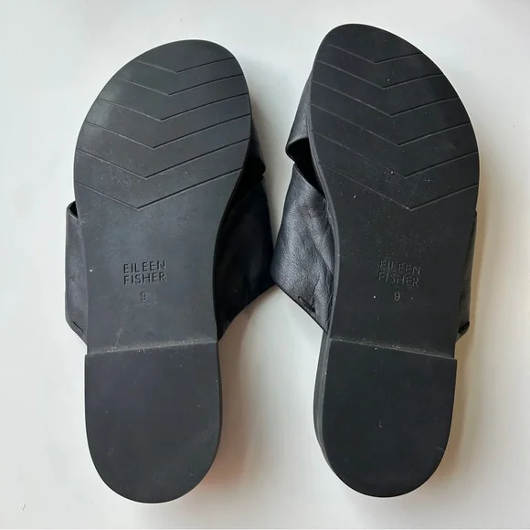 Eileen Fisher tumbled leather sandals size 9 black tan slip on - Picture 10 of 11